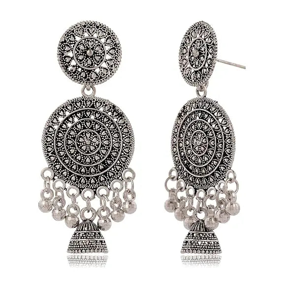 Earrings for Women Traditional Silver AZ838-OXidised Jhumka Set | German Silver Chand Baliyan & Jhumkas Earrings | Birthday & Anniversary Gift -AZ838-OX-ER30 Attractive Sister