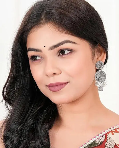 Earrings for Women Traditional Silver AZ838-OXidised Jhumka Set | German Silver Chand Baliyan & Jhumkas Earrings | Birthday & Anniversary Gift -AZ838-OX-ER30 Attractive Sister