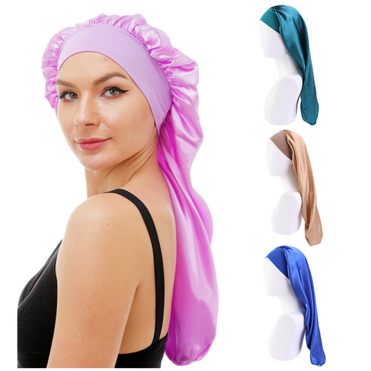 Women's Elastic Wide-brimmed Satin Long Tube Nightcap