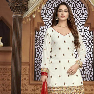 Festive Salwar Kameez in White and Off White with Embroidered work RE