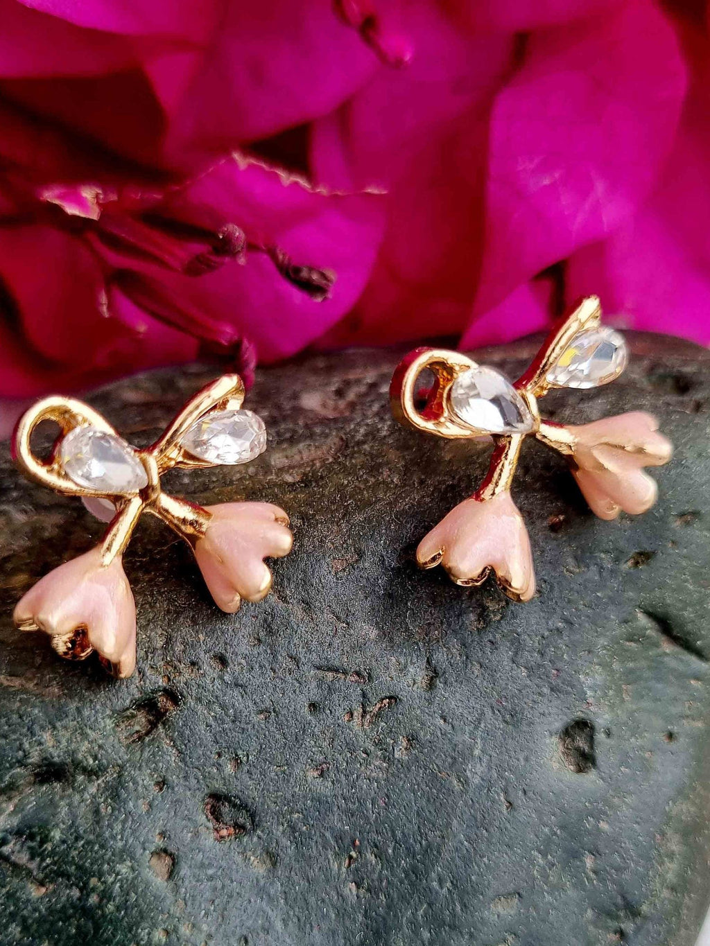 Pink Bow Tulip Studs - Attractive Sister