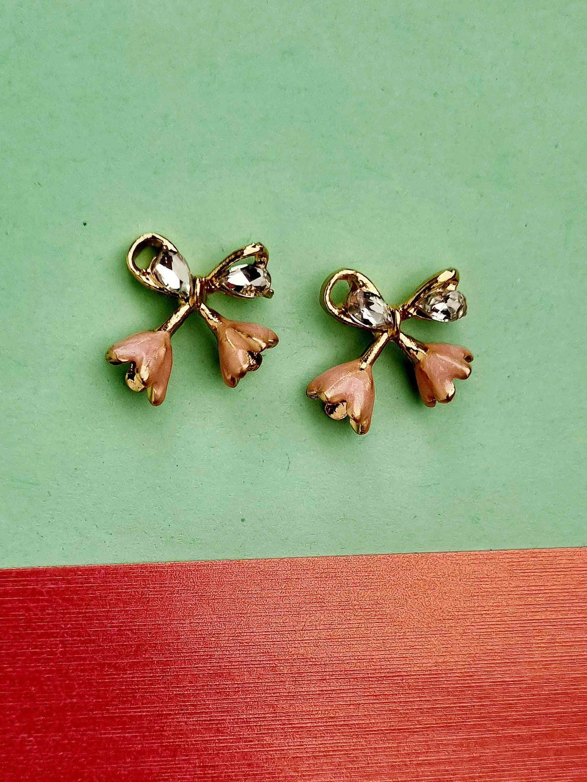 Pink Bow Tulip Studs - Attractive Sister