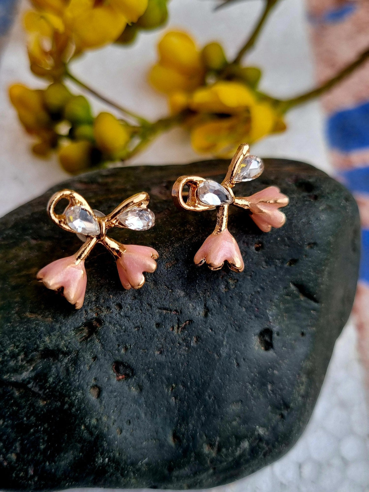 Pink Bow Tulip Studs - Attractive Sister