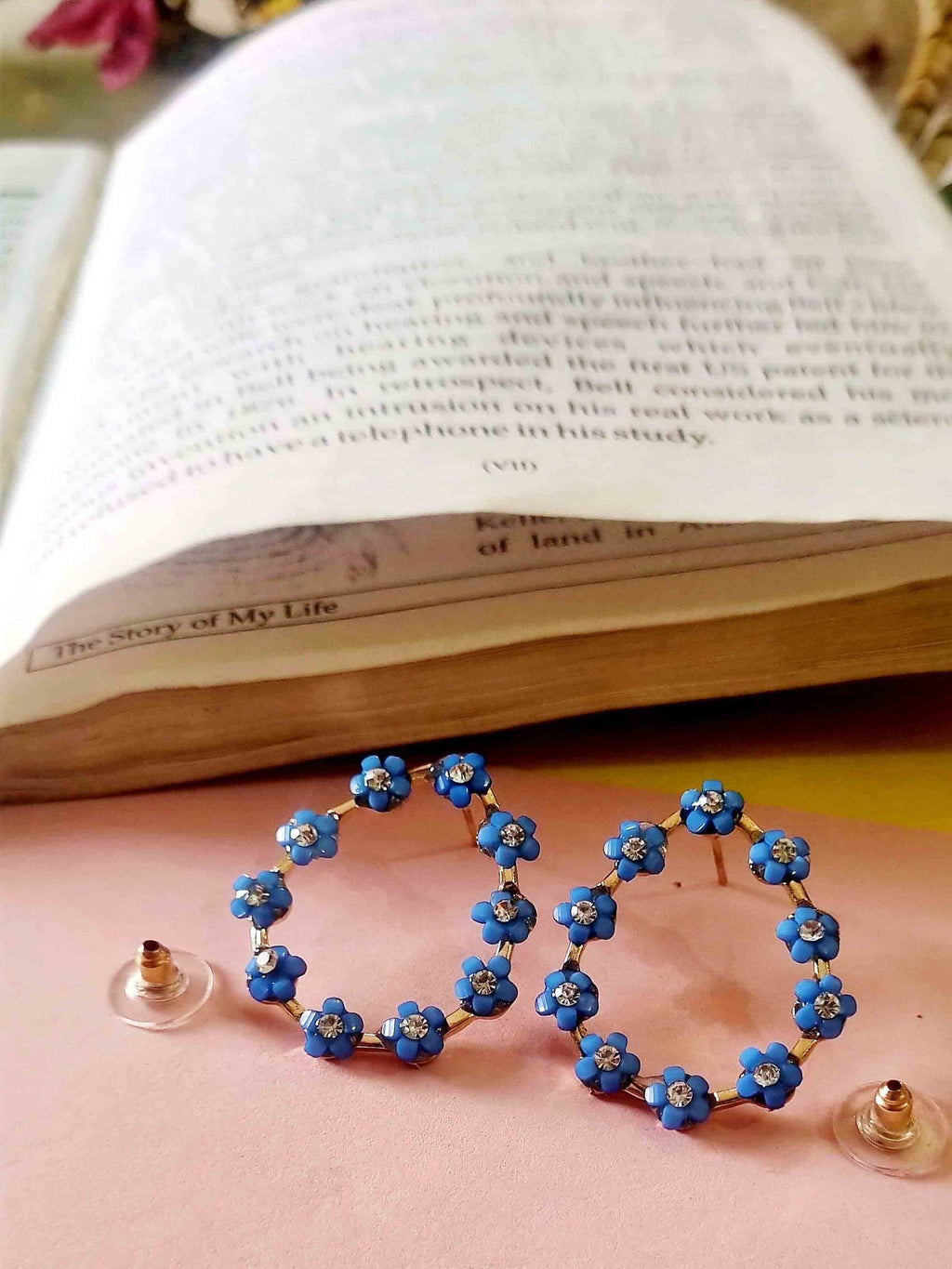 Blue Flower Teardrop Hoops - Attractive Sister