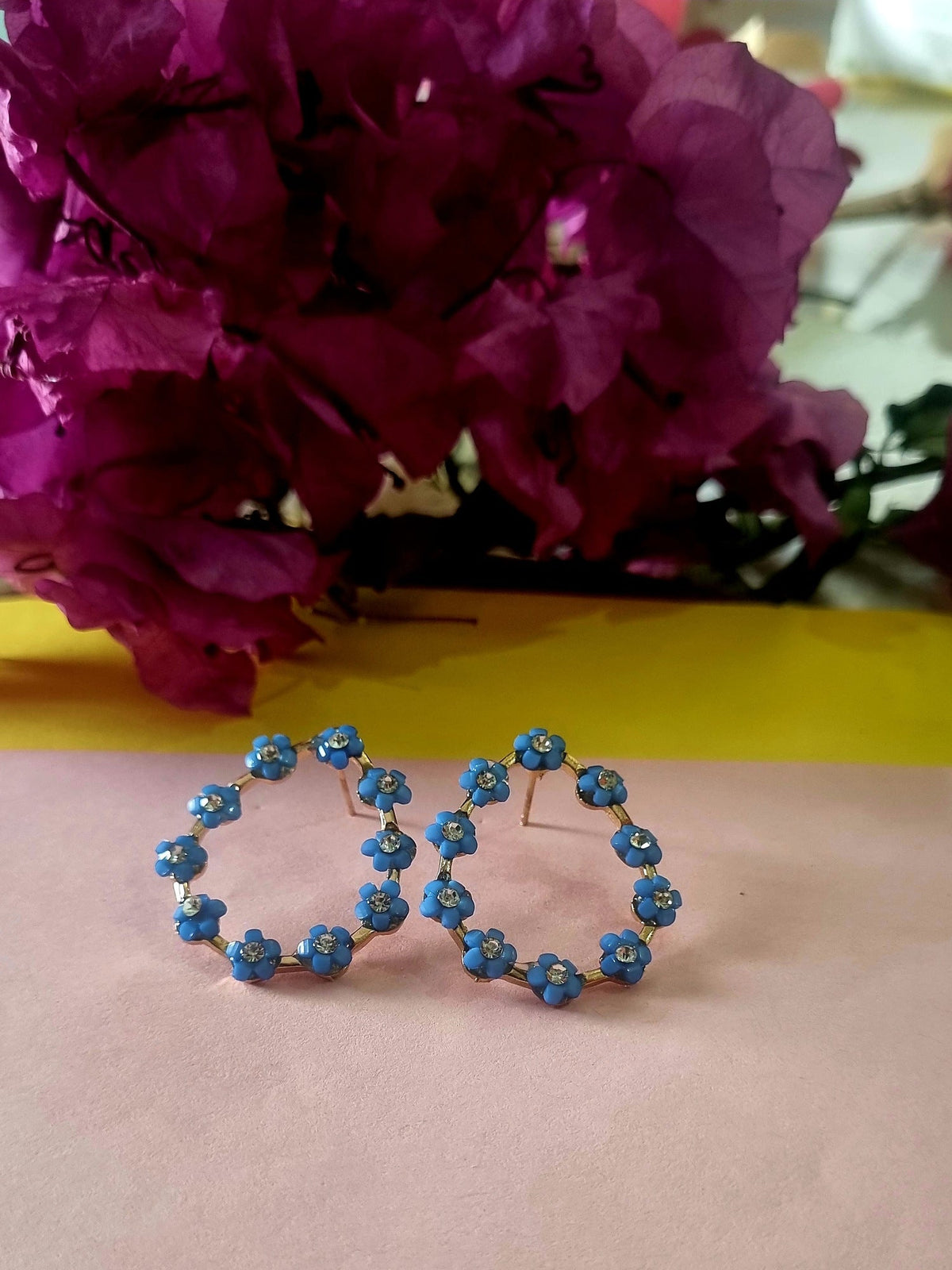 Blue Flower Teardrop Hoops - Attractive Sister