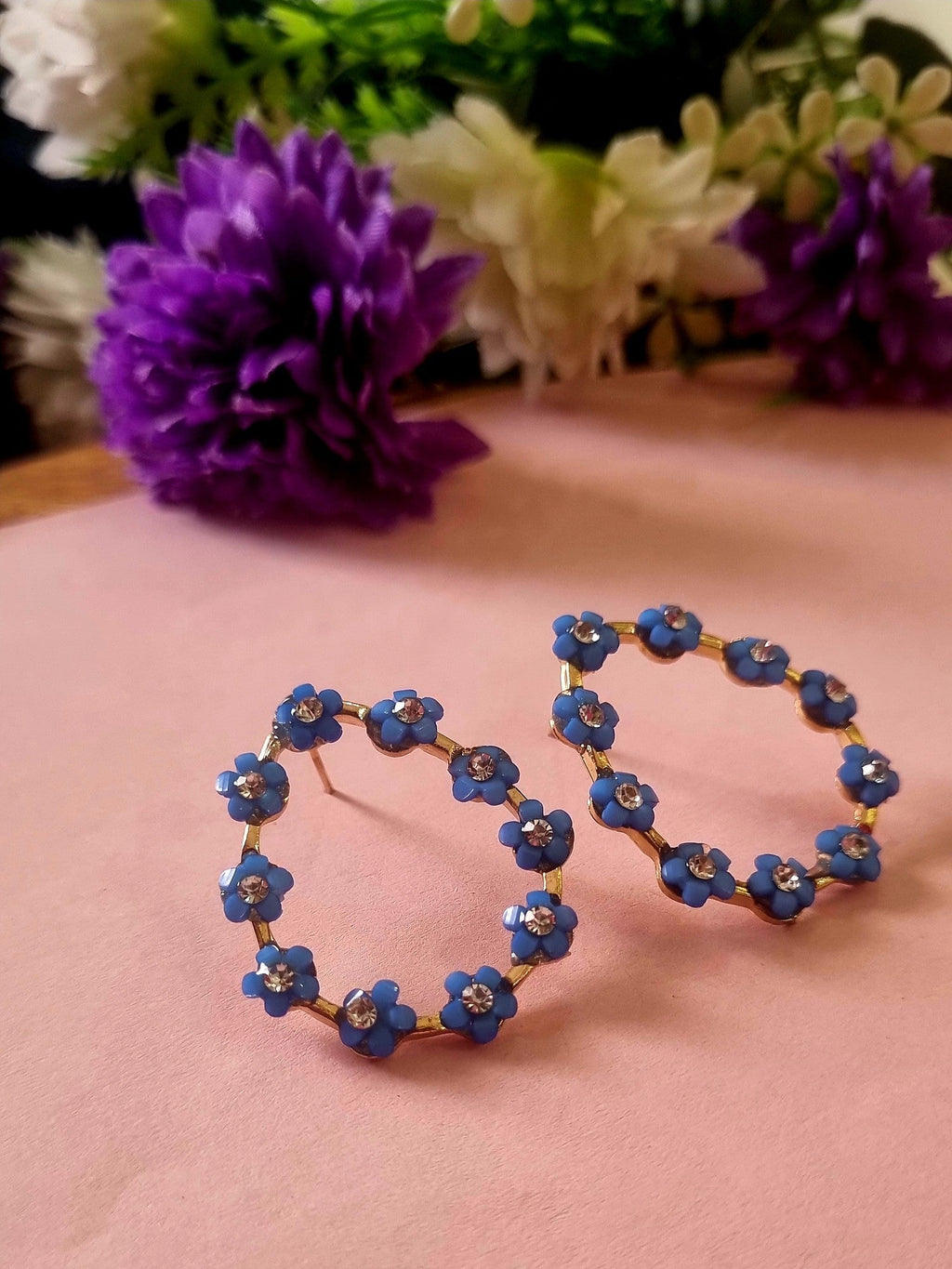Blue Flower Teardrop Hoops - Attractive Sister