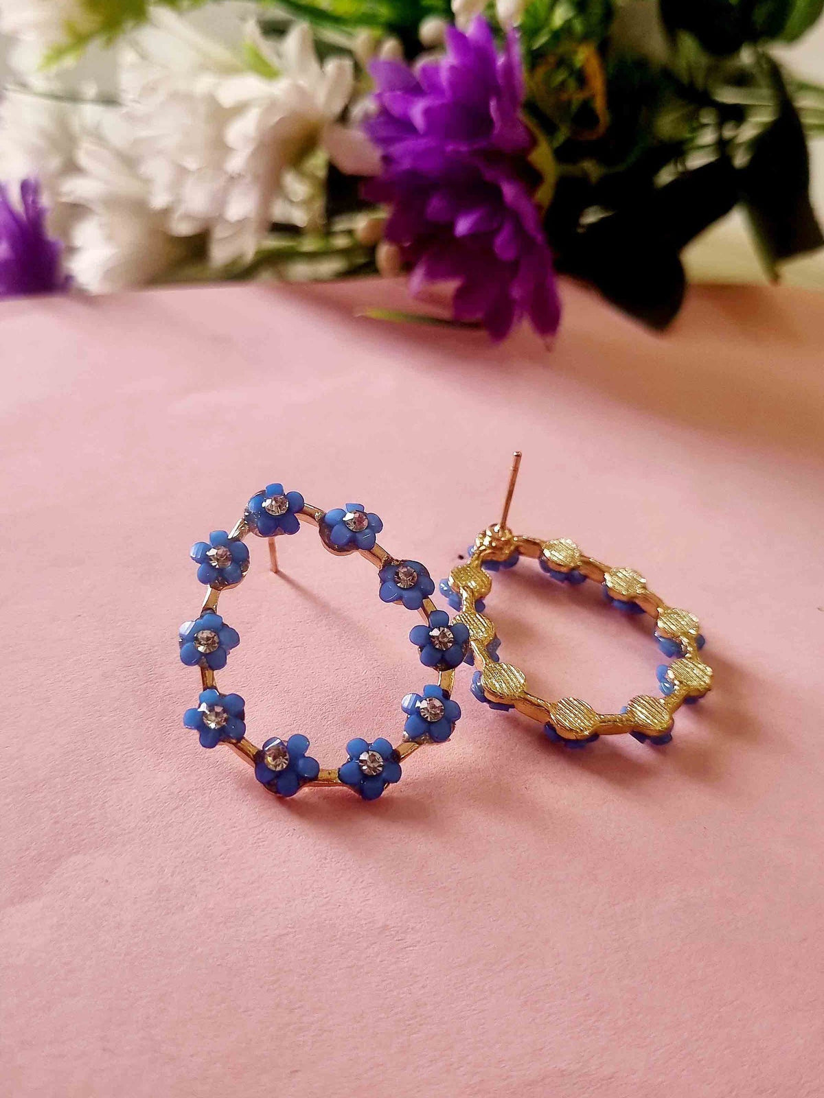 Blue Flower Teardrop Hoops - Attractive Sister