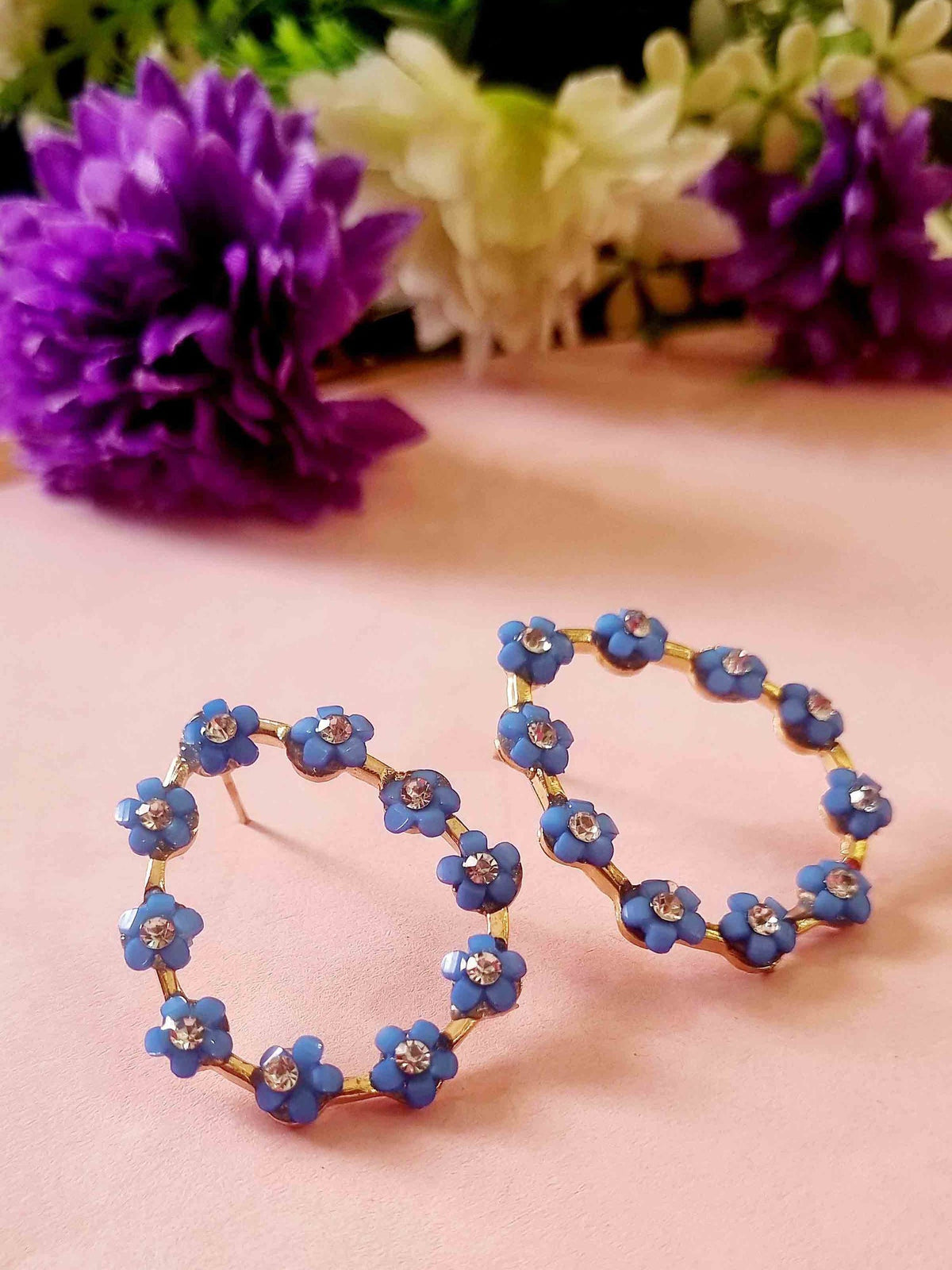 Blue Flower Teardrop Hoops - Attractive Sister