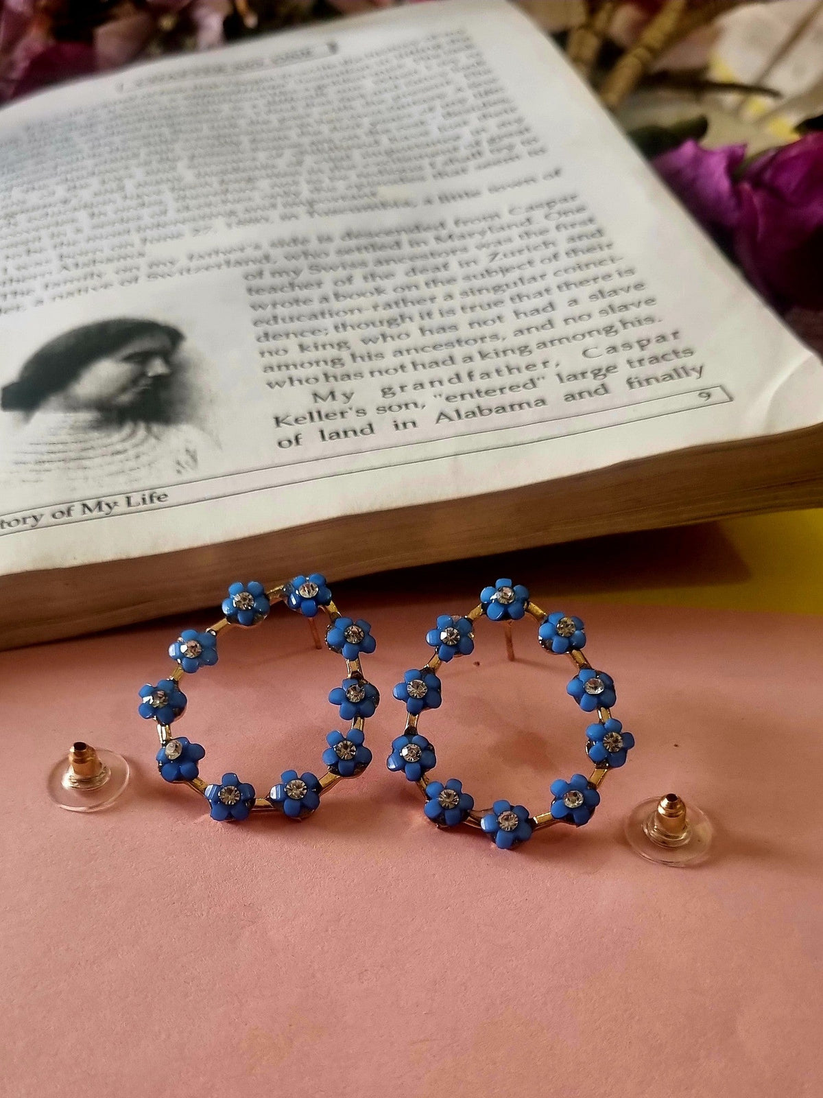 Blue Flower Teardrop Hoops - Attractive Sister