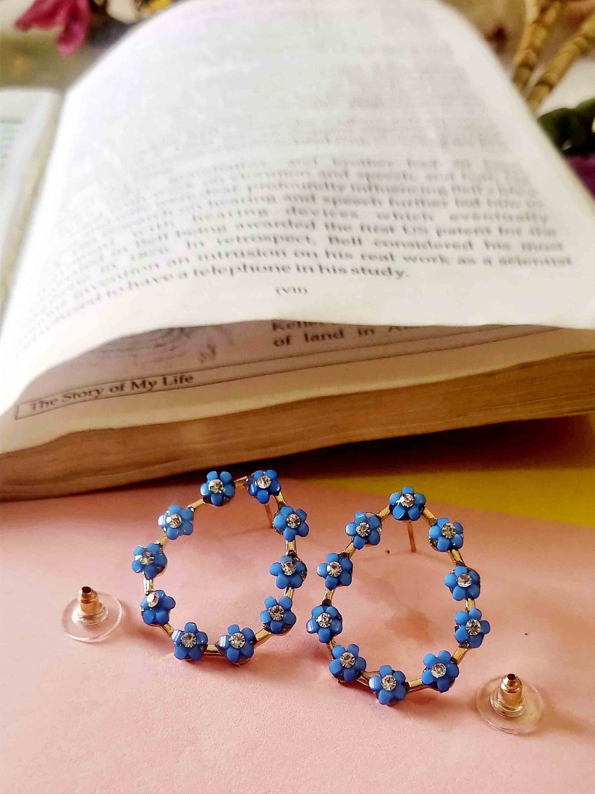 Blue Flower Teardrop Hoops - Attractive Sister