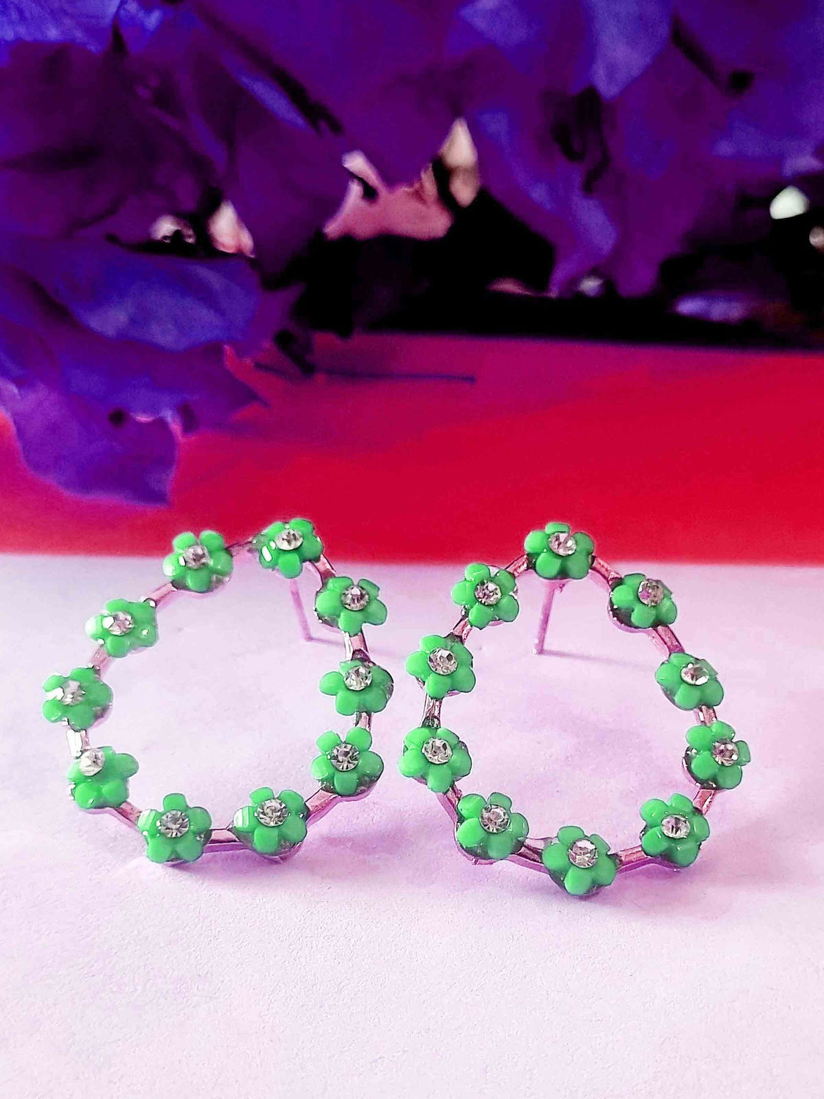 Green Flower Teardrop Hoops - Attractive Sister