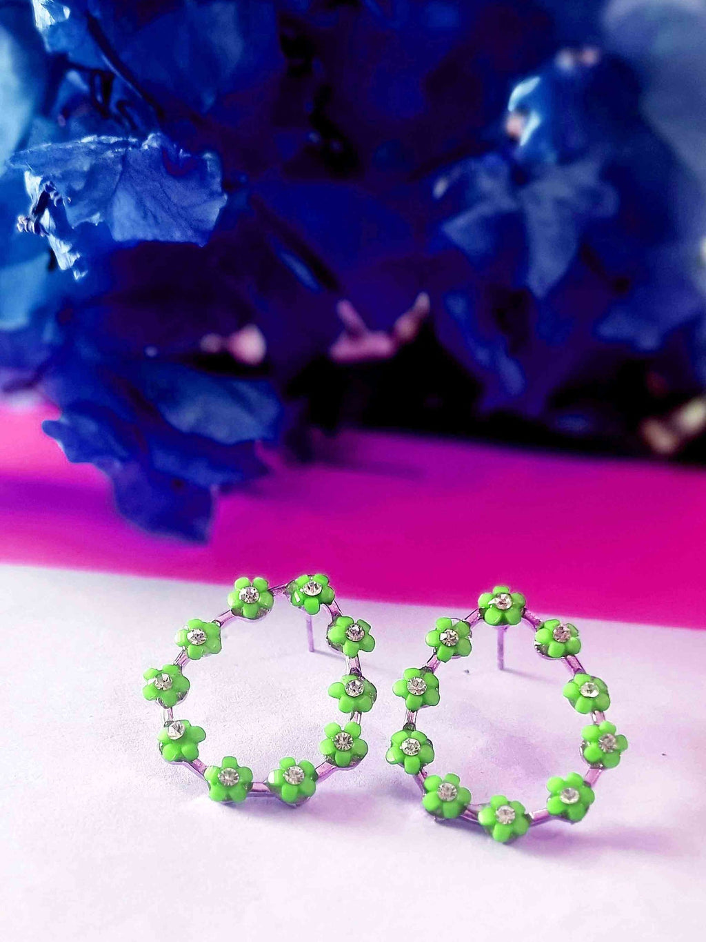 Green Flower Teardrop Hoops - Attractive Sister