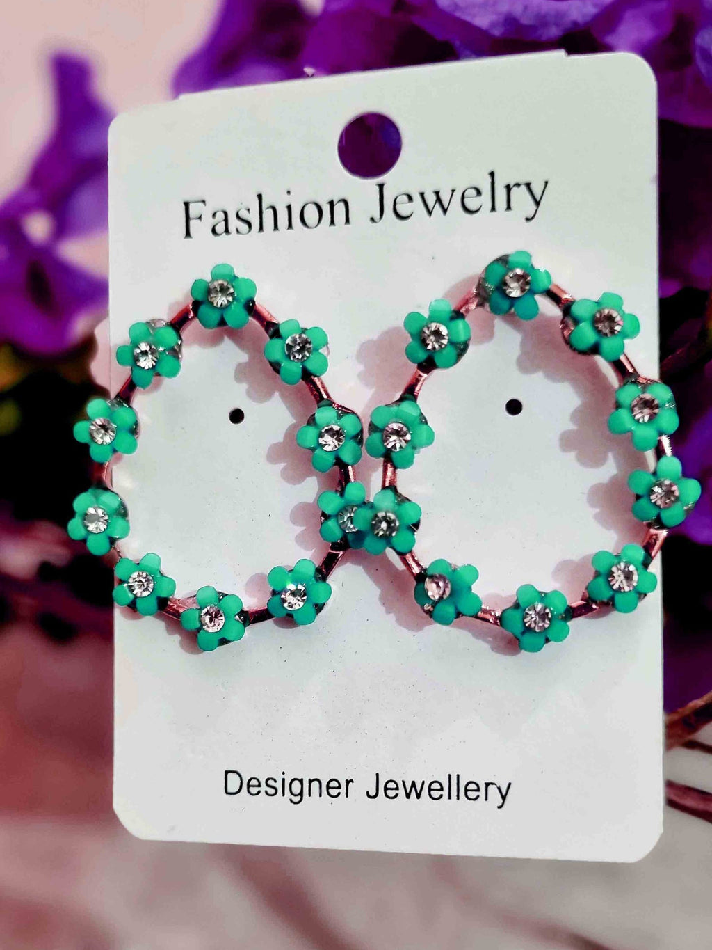 Green Flower Teardrop Hoops - Attractive Sister
