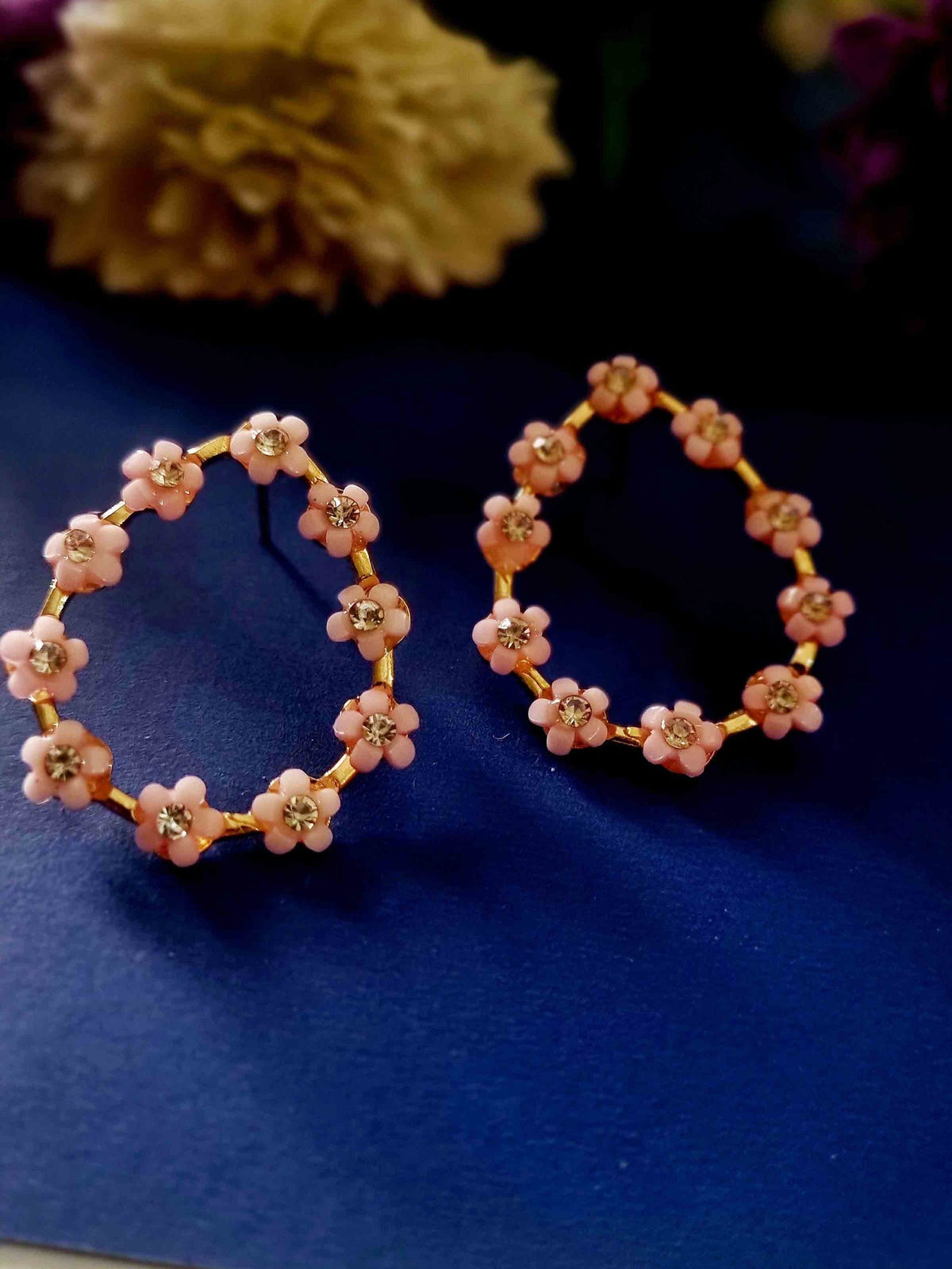 Pink Flower Teardrop Hoops - Attractive Sister