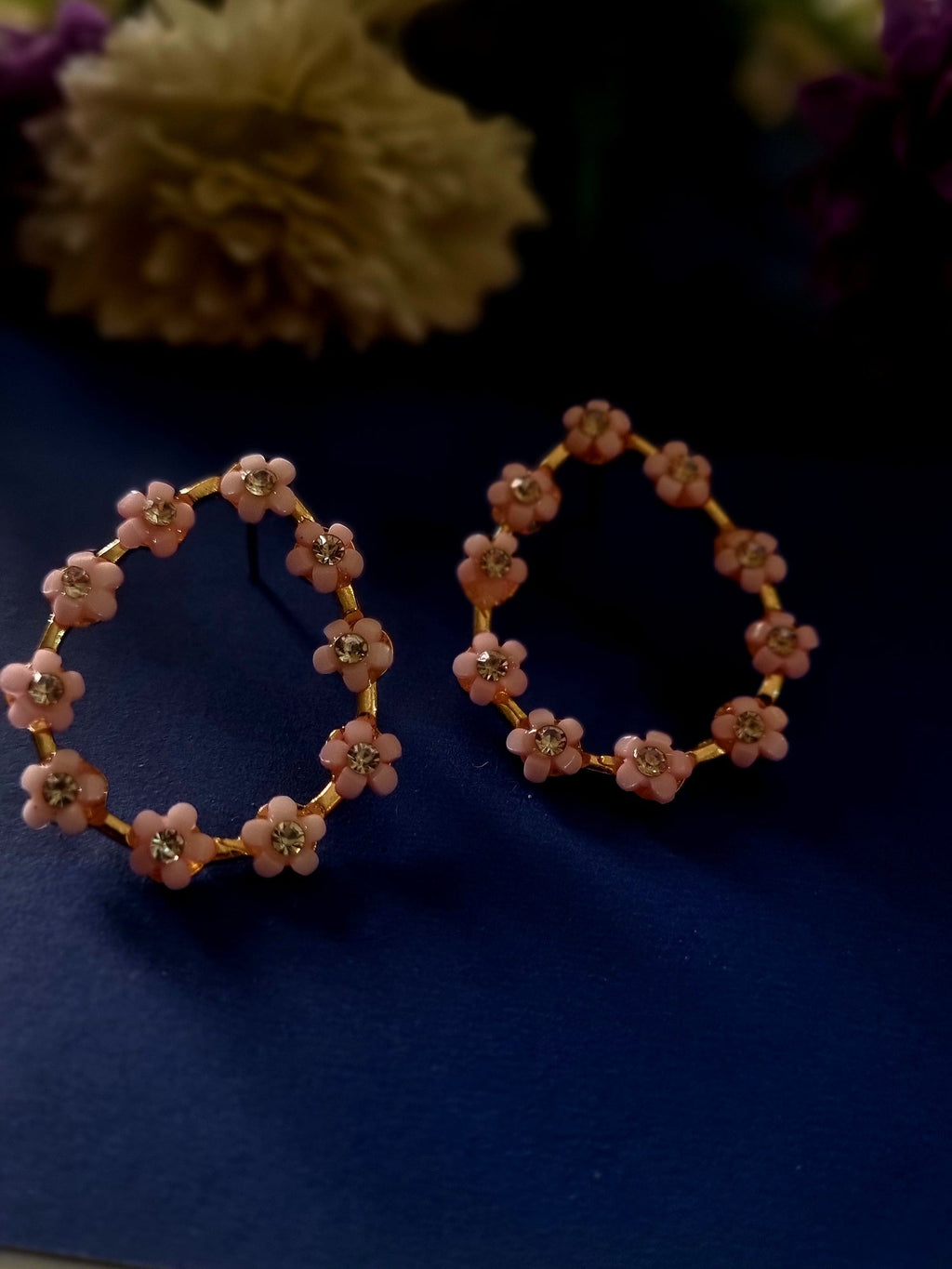 Pink Flower Teardrop Hoops - Attractive Sister