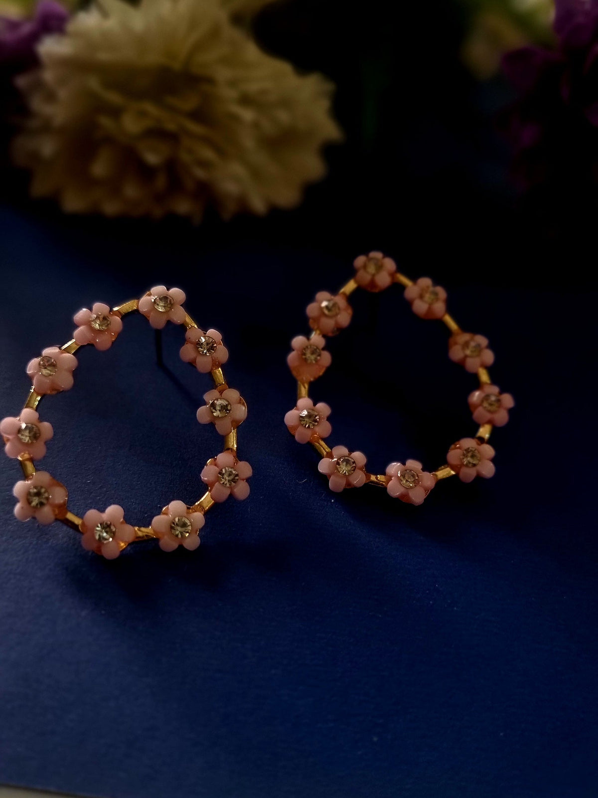 Pink Flower Teardrop Hoops - Attractive Sister