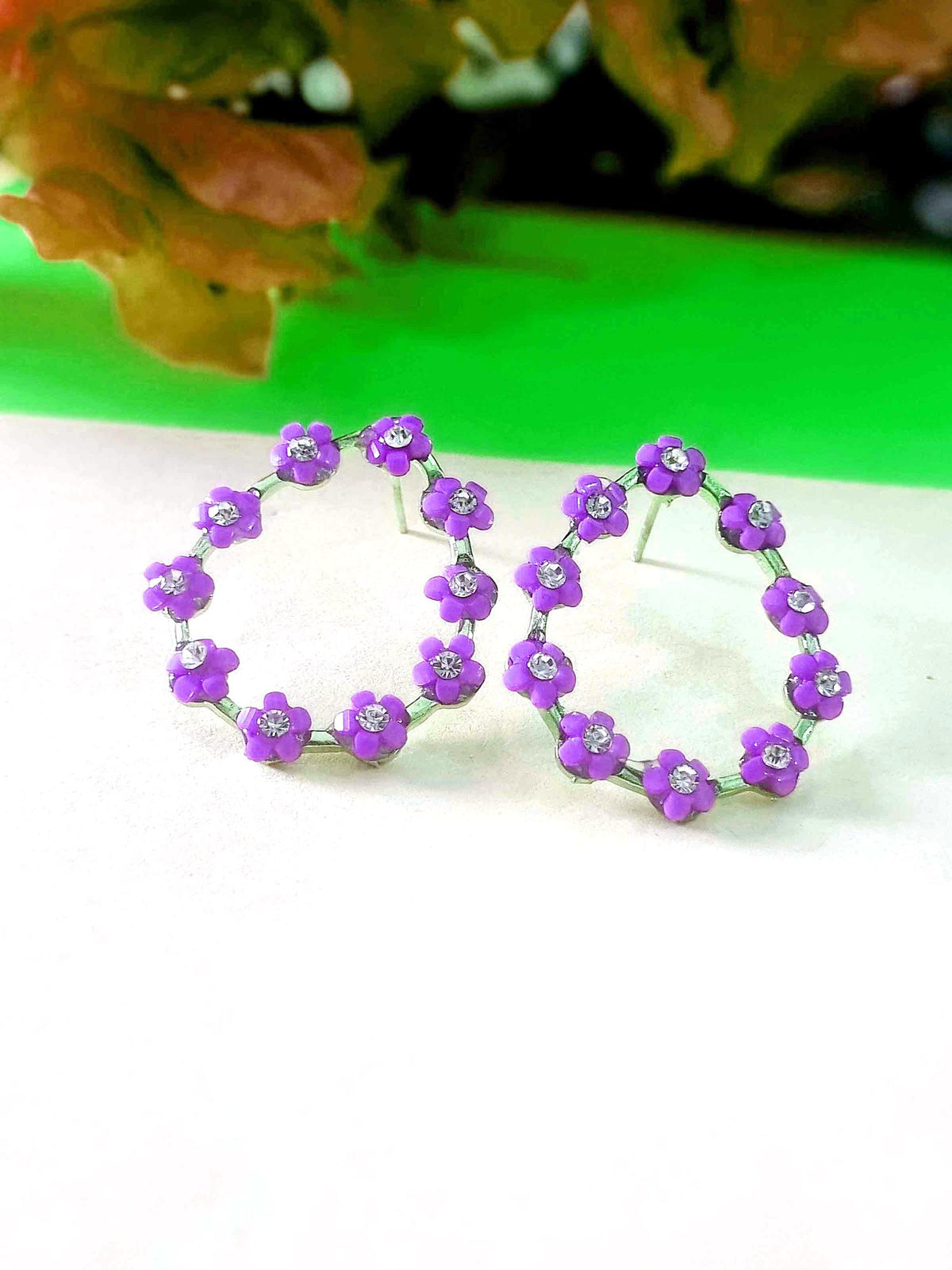 Purple Flower Teardrop Hoops - Attractive Sister