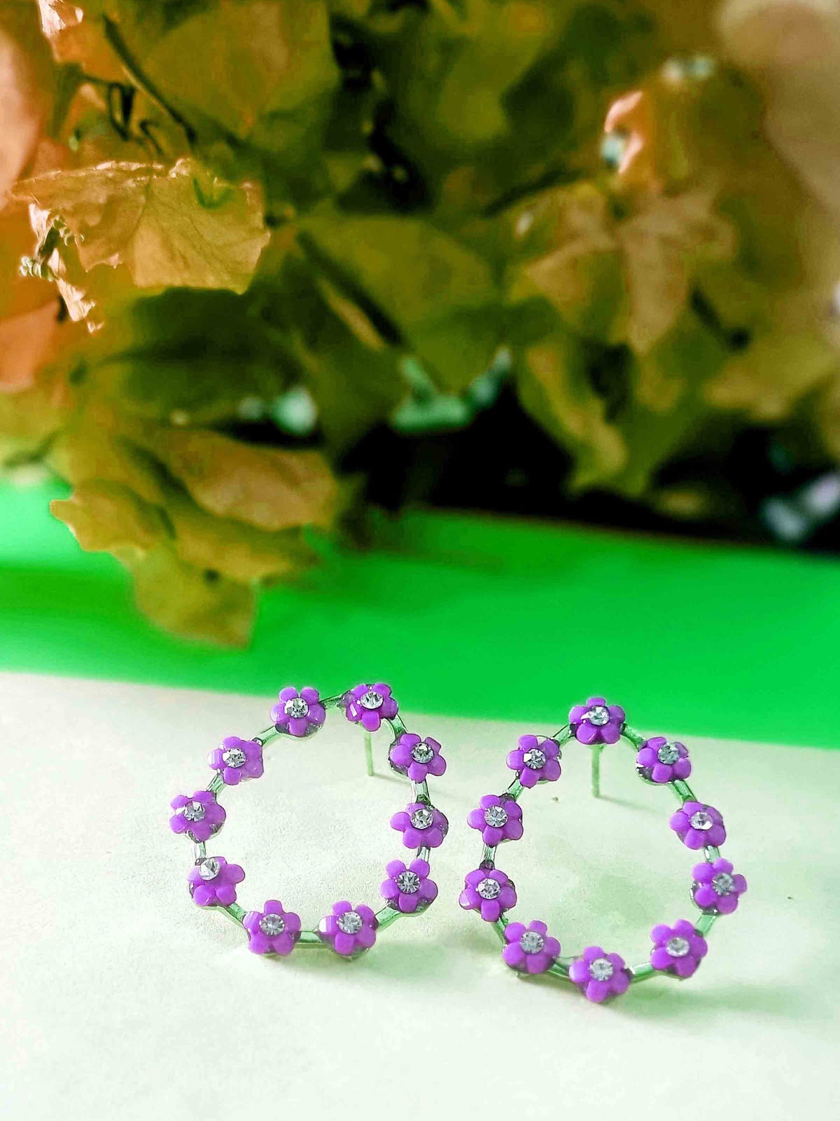 Purple Flower Teardrop Hoops - Attractive Sister