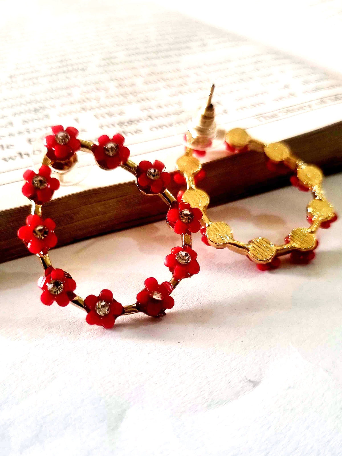 Red Flower Teardrop Hoops - Attractive Sister