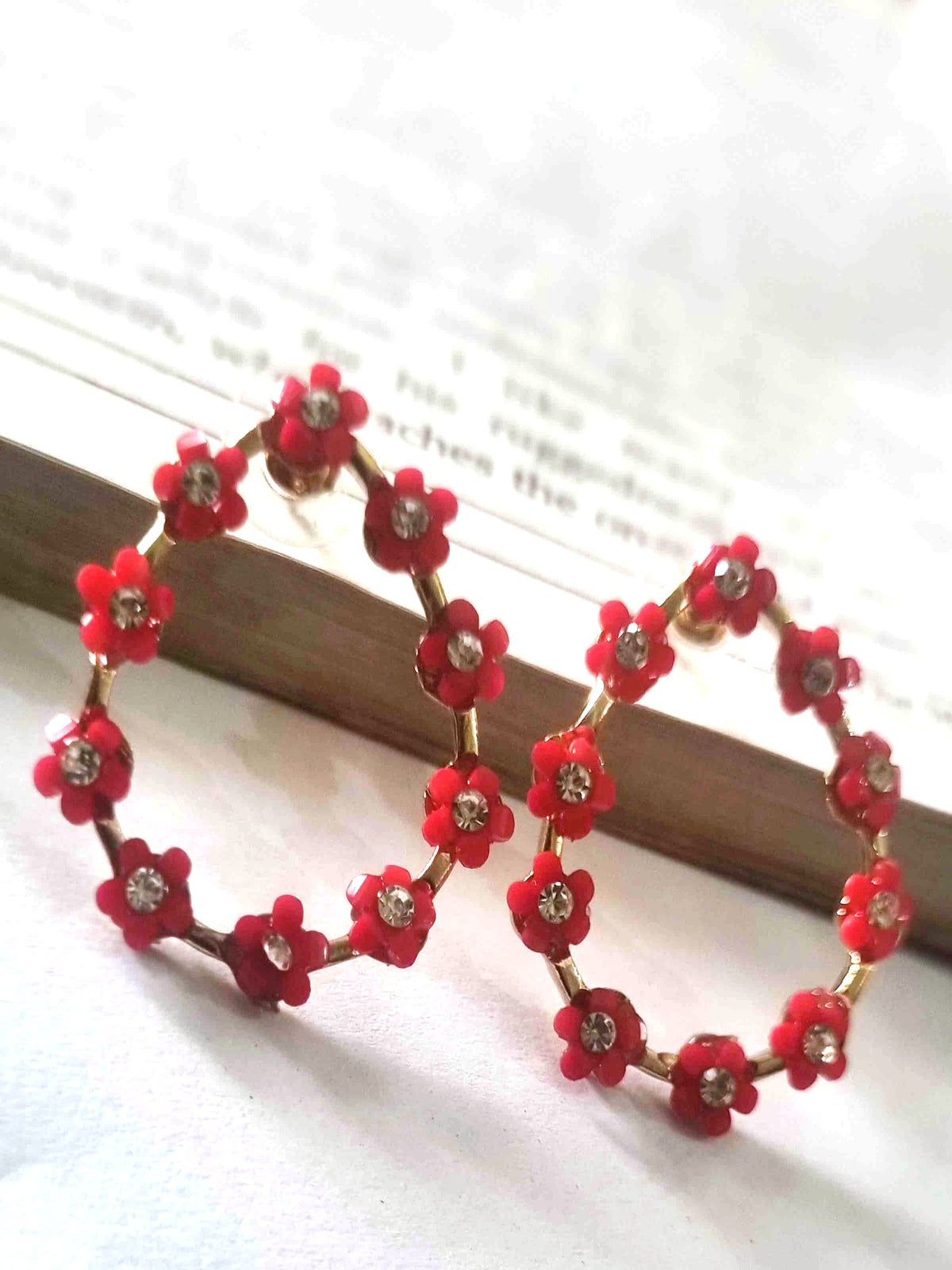Red Flower Teardrop Hoops - Attractive Sister
