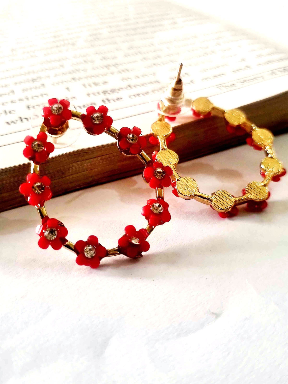 Red Flower Teardrop Hoops - Attractive Sister