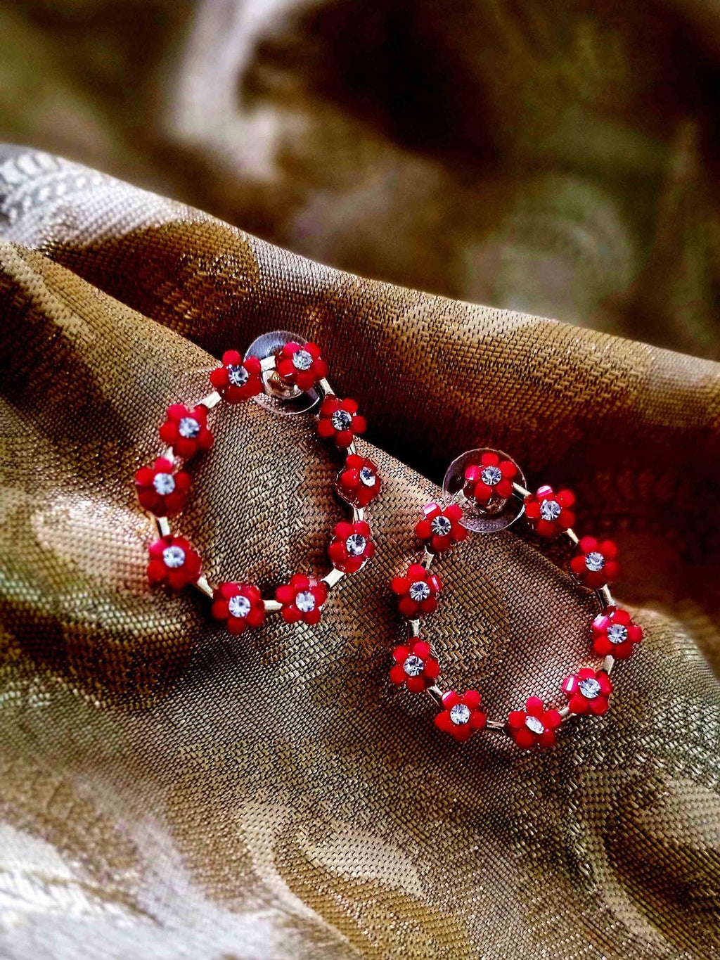 Red Flower Teardrop Hoops - Attractive Sister