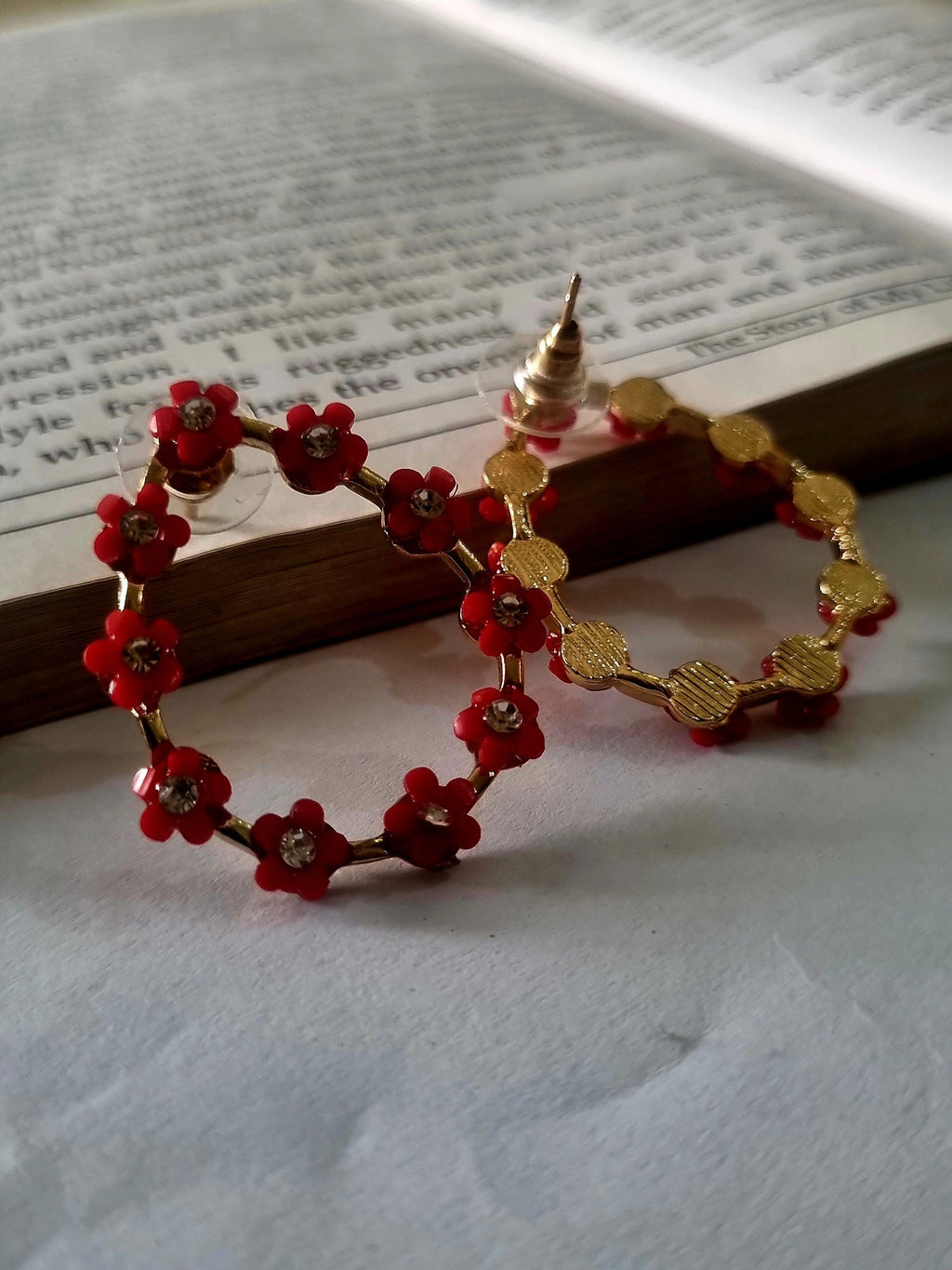 Red Flower Teardrop Hoops - Attractive Sister