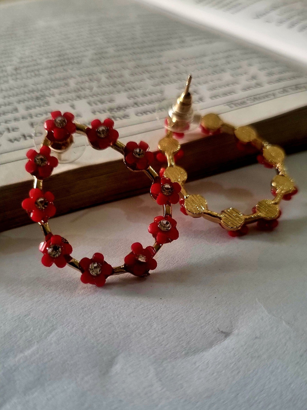 Red Flower Teardrop Hoops - Attractive Sister