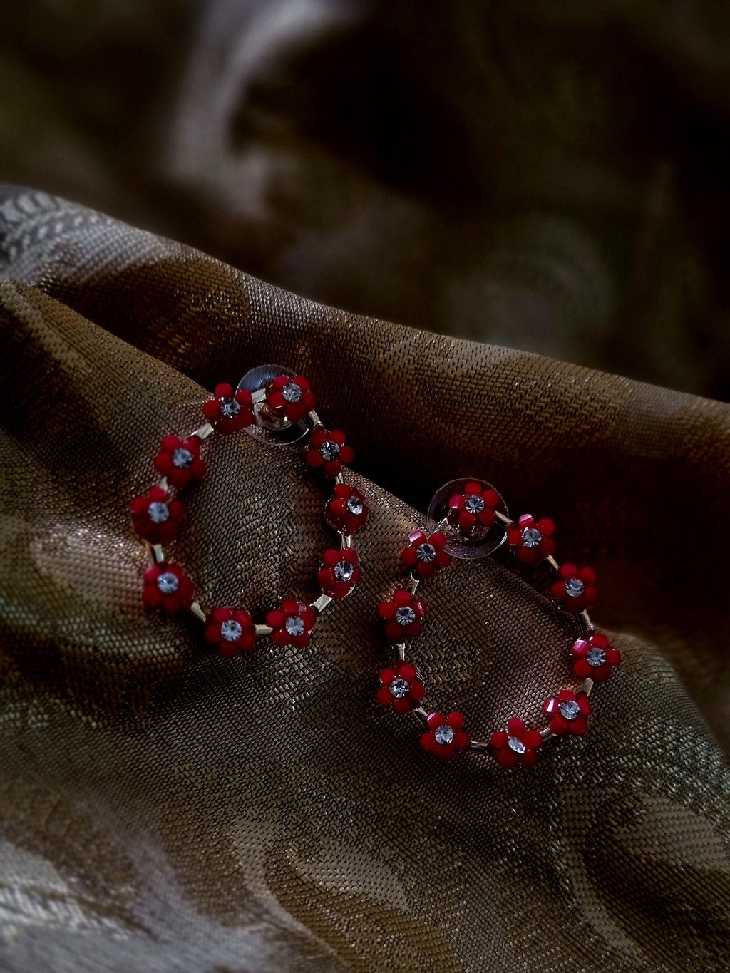 Red Flower Teardrop Hoops - Attractive Sister