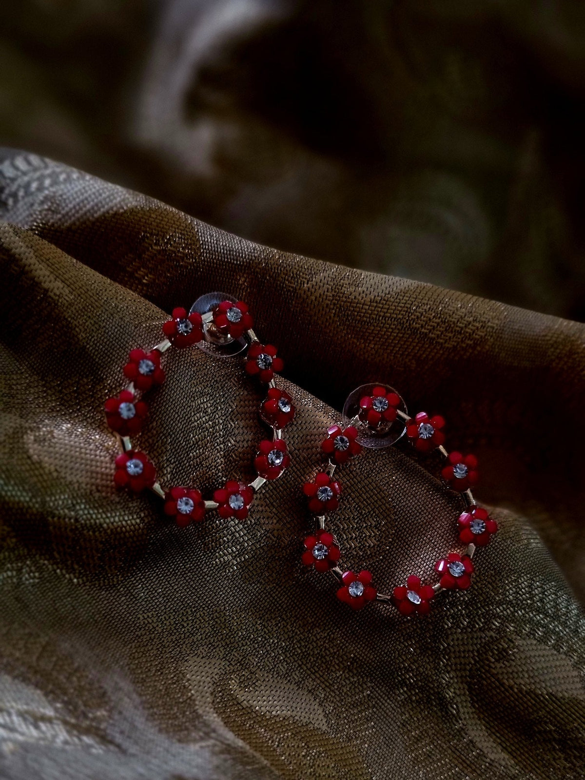 Red Flower Teardrop Hoops - Attractive Sister