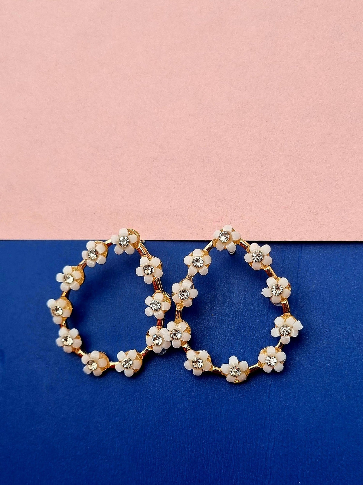 White Flower Teardrop Hoops - Attractive Sister