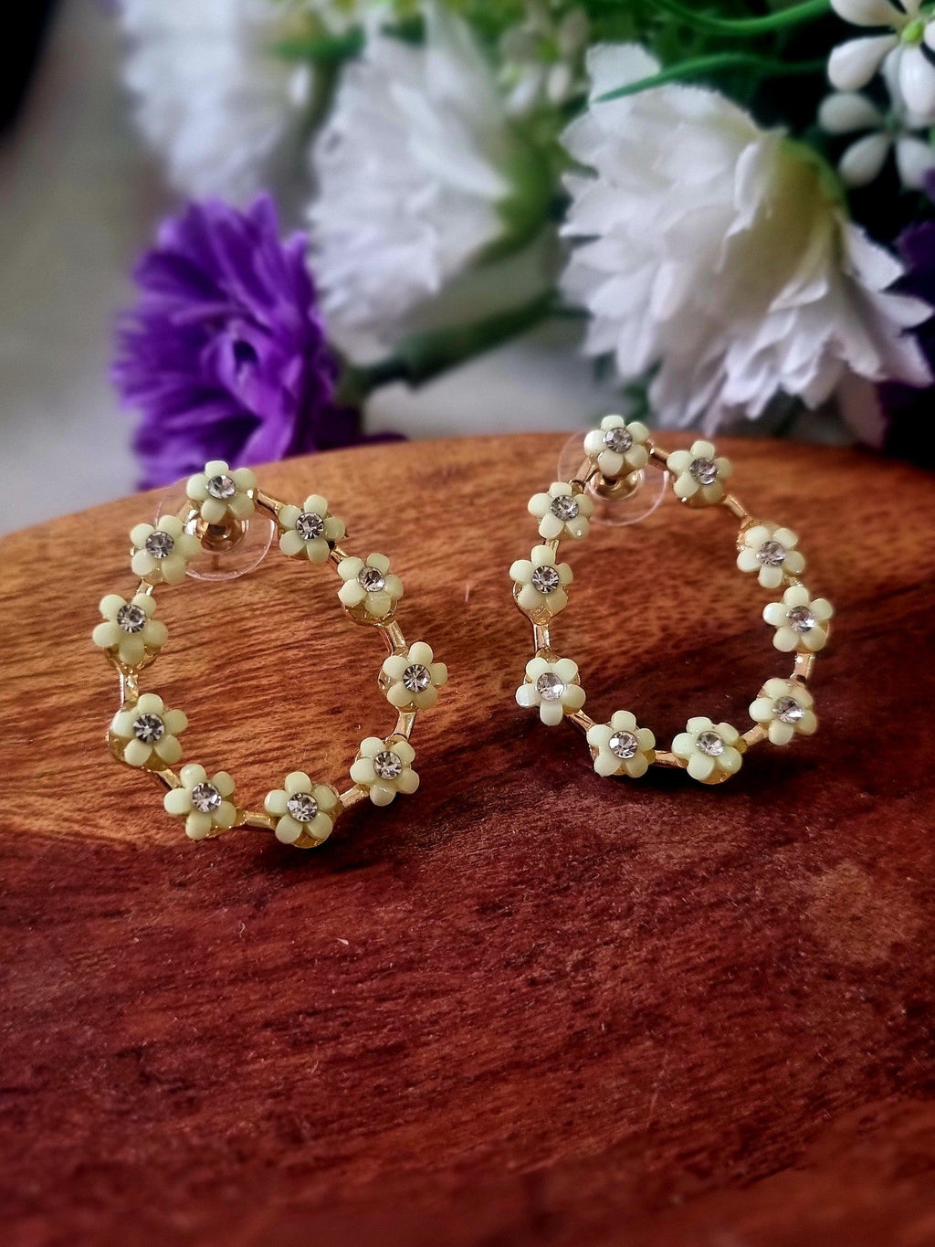 White Flower Teardrop Hoops - Attractive Sister