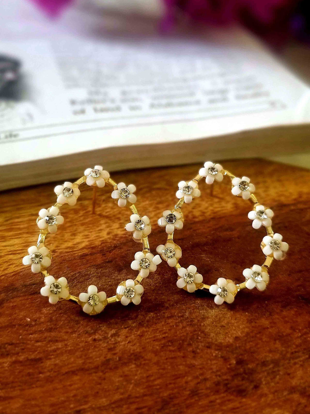 White Flower Teardrop Hoops - Attractive Sister