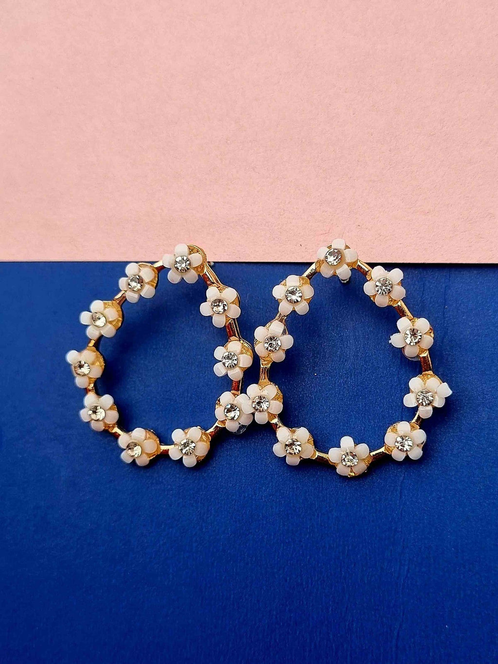 White Flower Teardrop Hoops - Attractive Sister