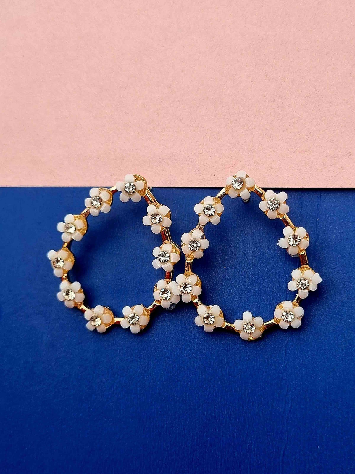 White Flower Teardrop Hoops - Attractive Sister