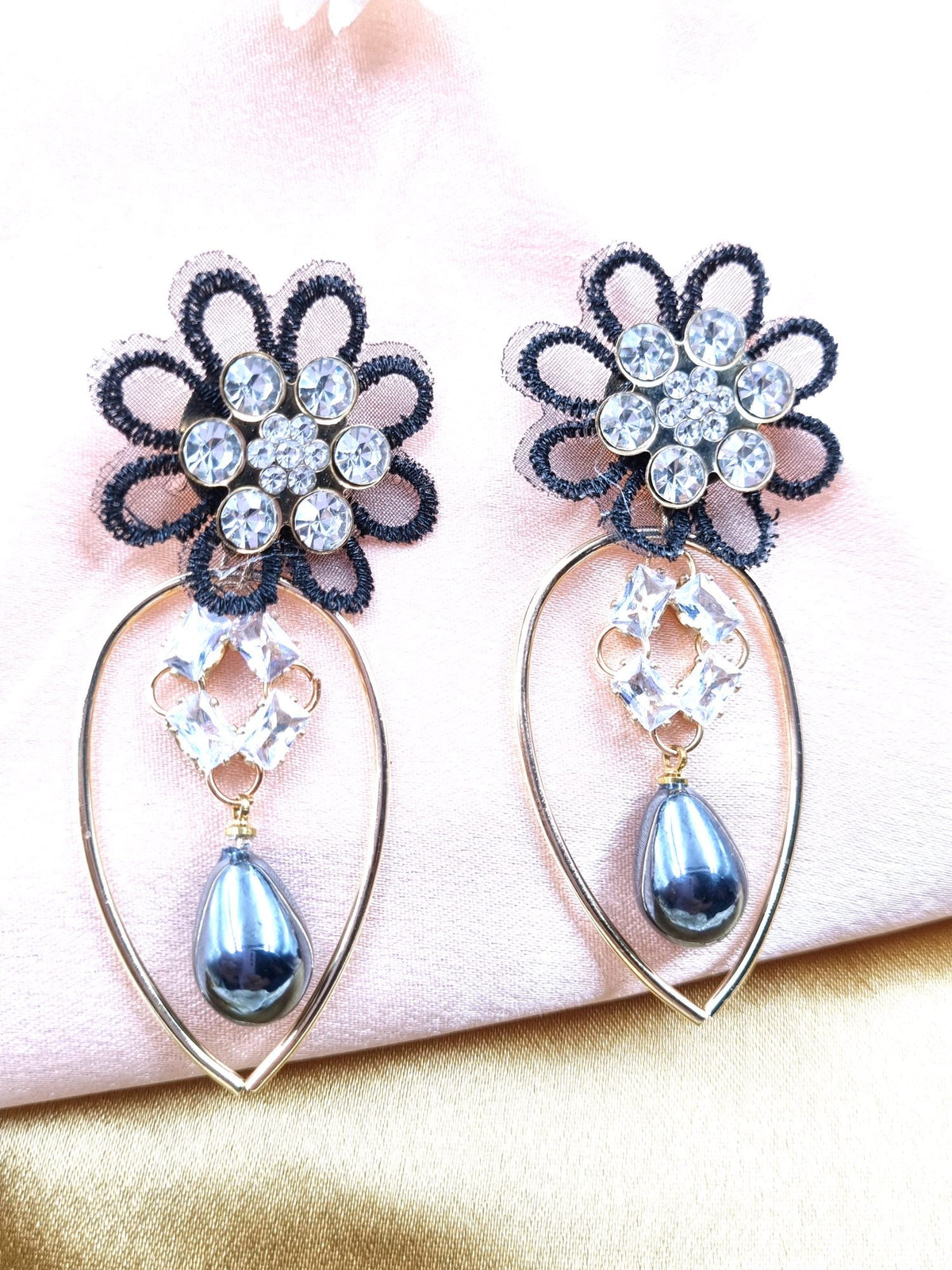 Black Floral Pearl Drops - Attractive Sister