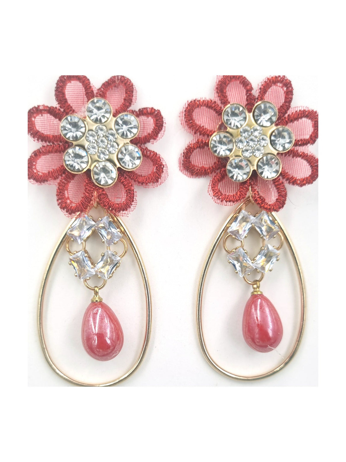 Red Floral Pearl Drops - Attractive Sister