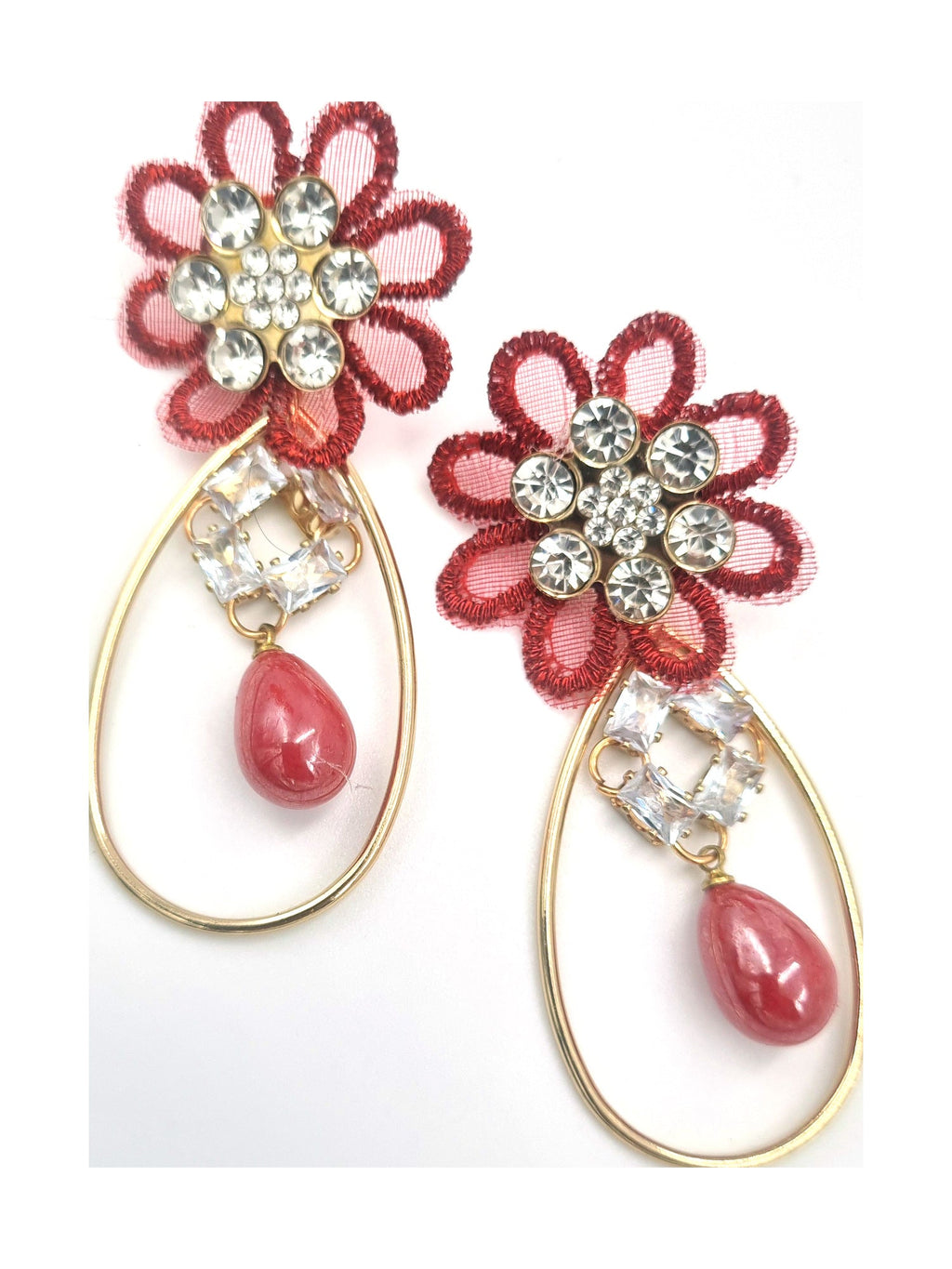 Red Floral Pearl Drops - Attractive Sister