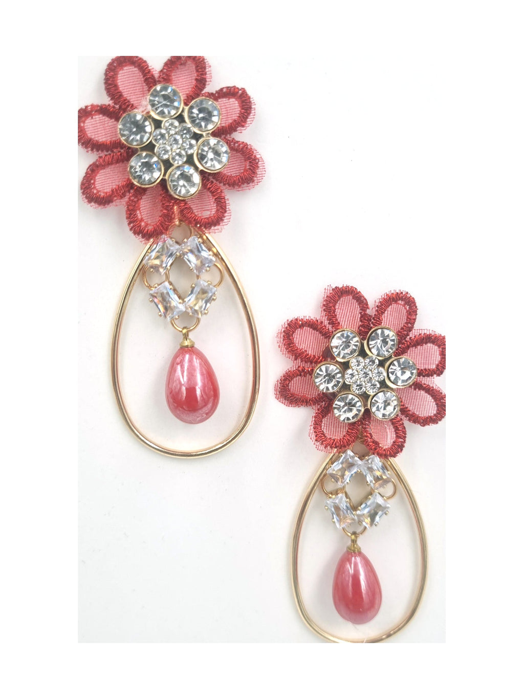 Red Floral Pearl Drops - Attractive Sister