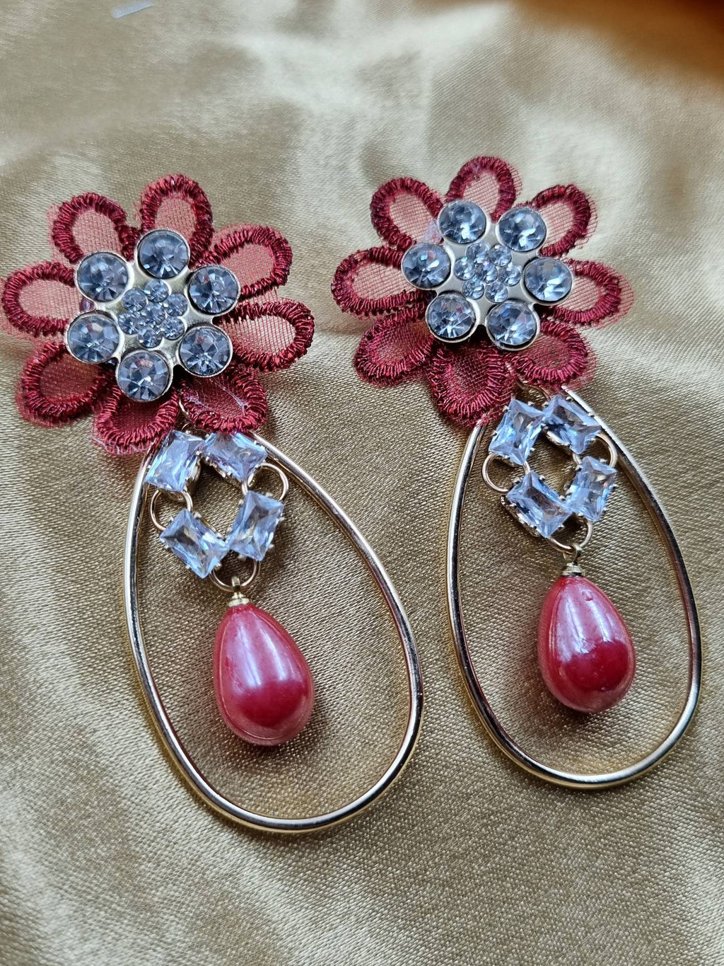 Red Floral Pearl Drops - Attractive Sister