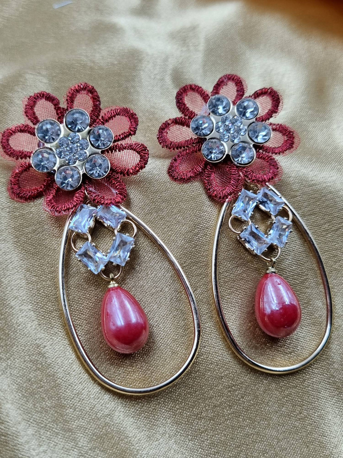 Red Floral Pearl Drops - Attractive Sister