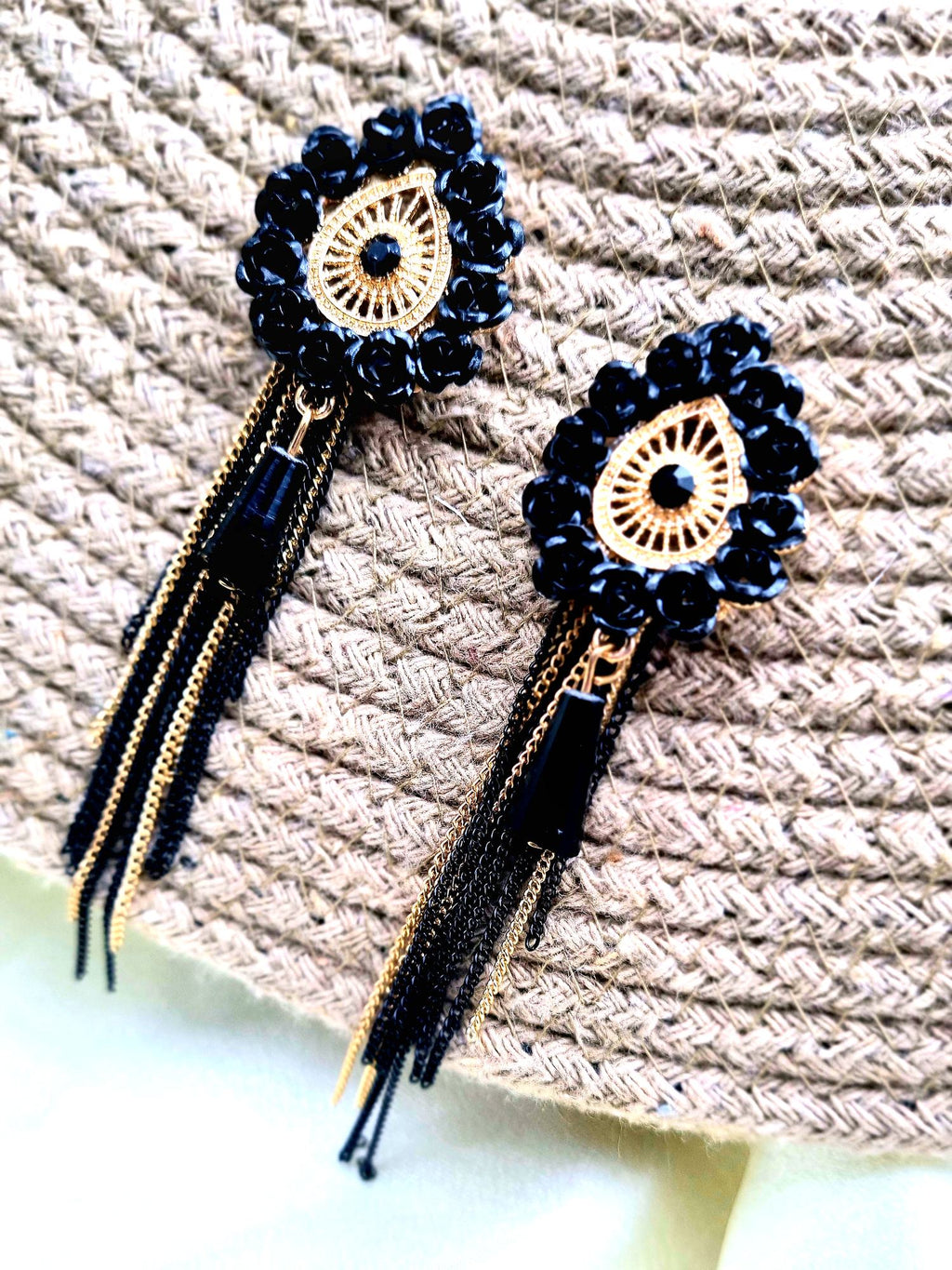 Black Beaded Tassel Drops - Attractive Sister