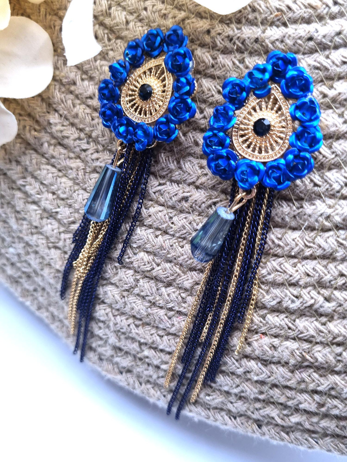 Blue Beaded Tassel Drops - Attractive Sister