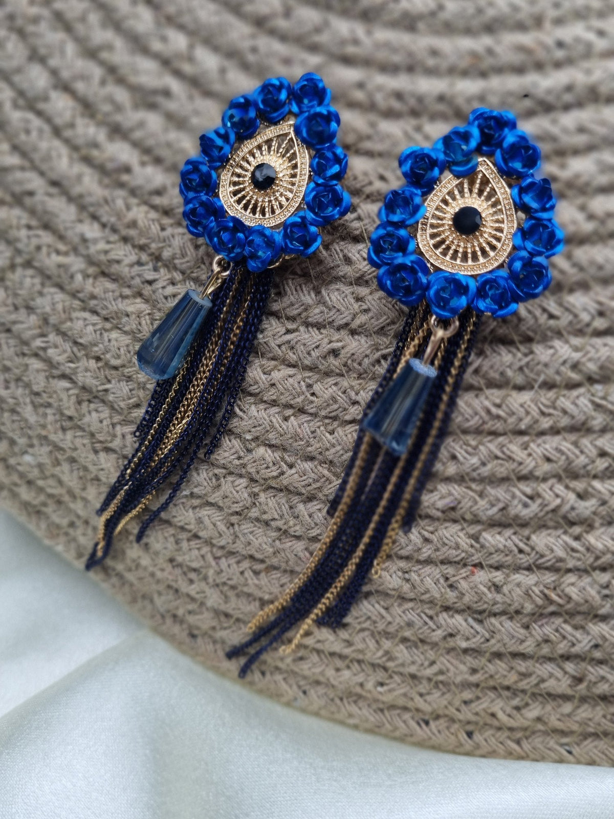 Blue Beaded Tassel Drops - Attractive Sister