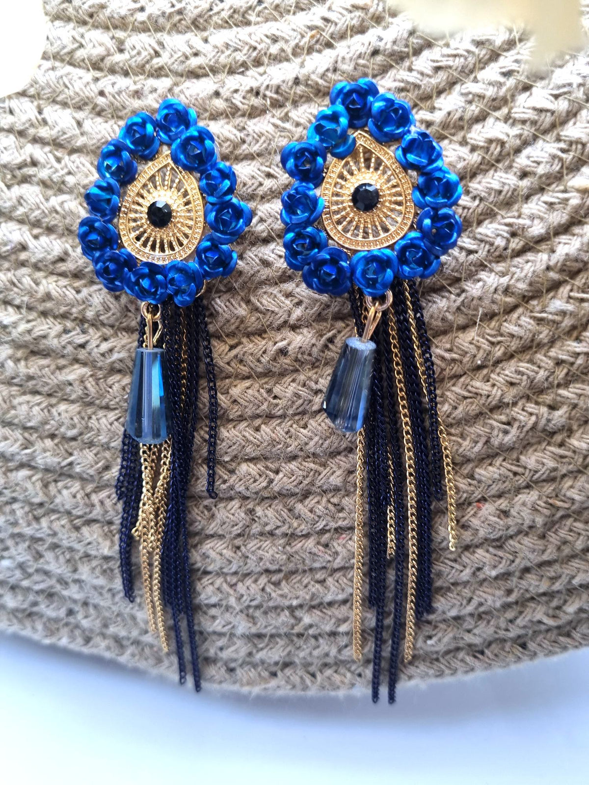 Blue Beaded Tassel Drops - Attractive Sister