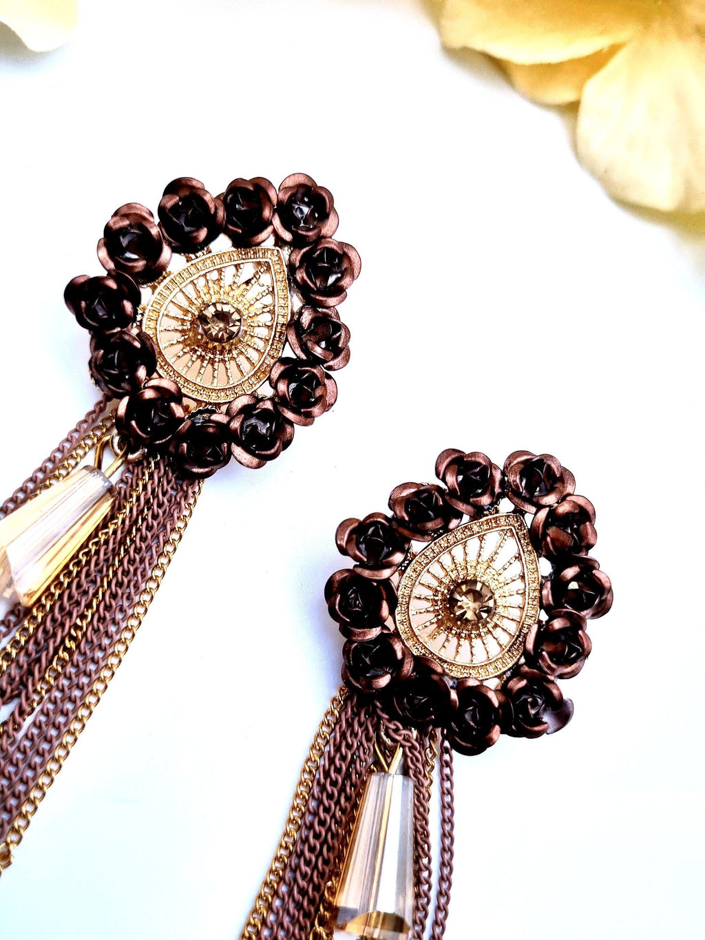 Brown Beaded Tassel Drops - Attractive Sister