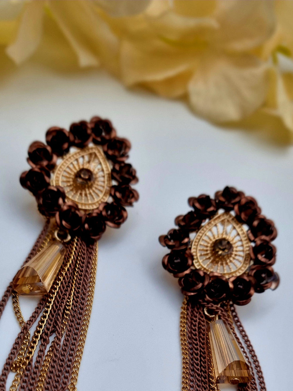 Brown Beaded Tassel Drops - Attractive Sister