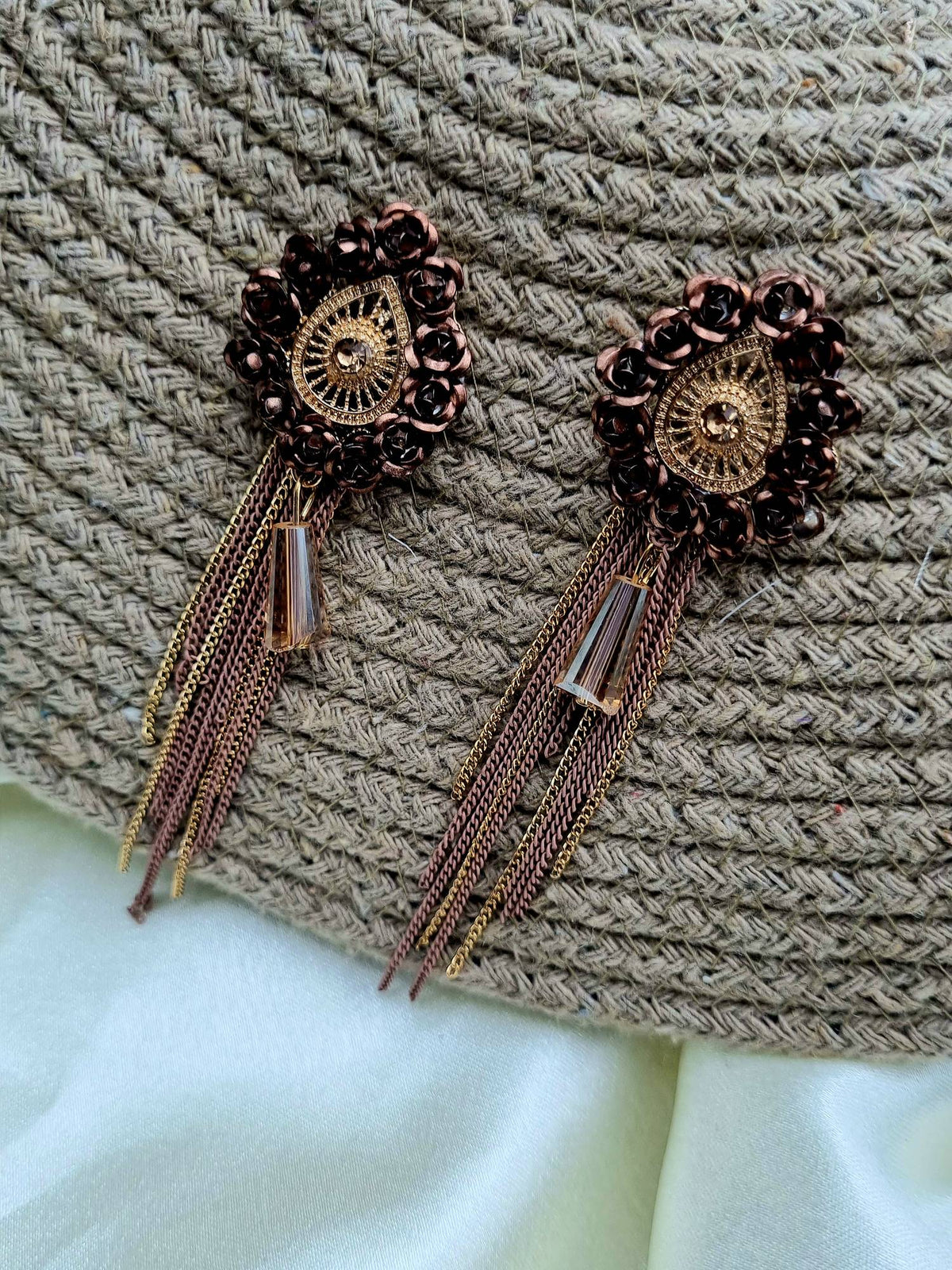 Brown Beaded Tassel Drops - Attractive Sister