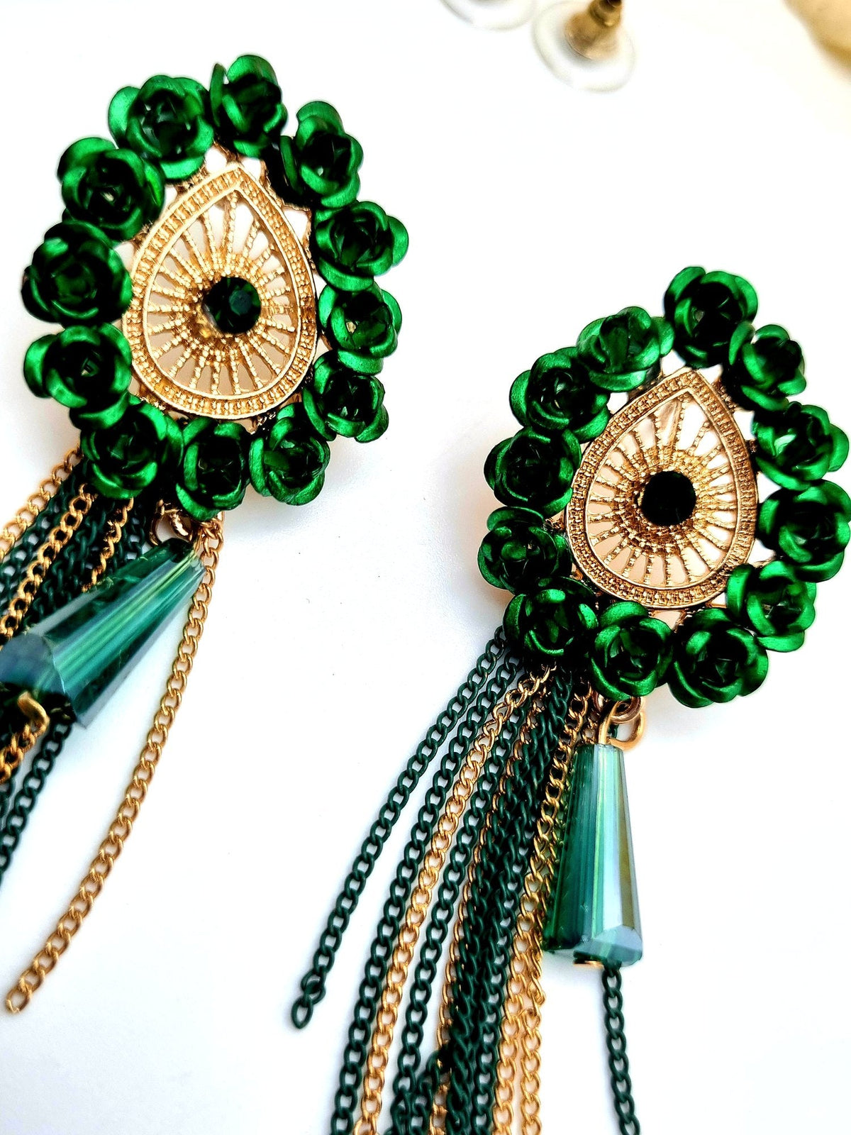 Green Beaded Tassel Drops - Attractive Sister