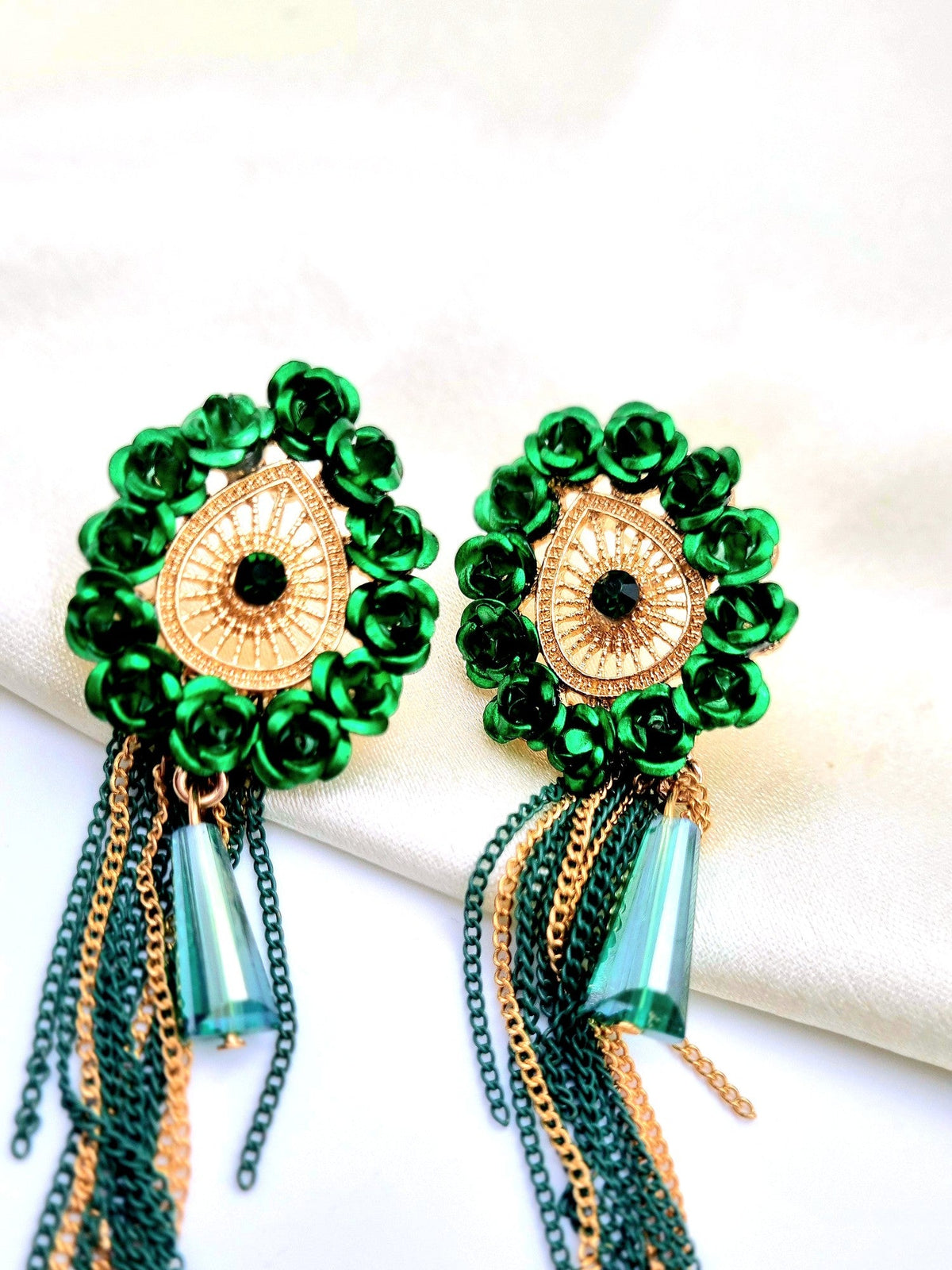Green Beaded Tassel Drops - Attractive Sister